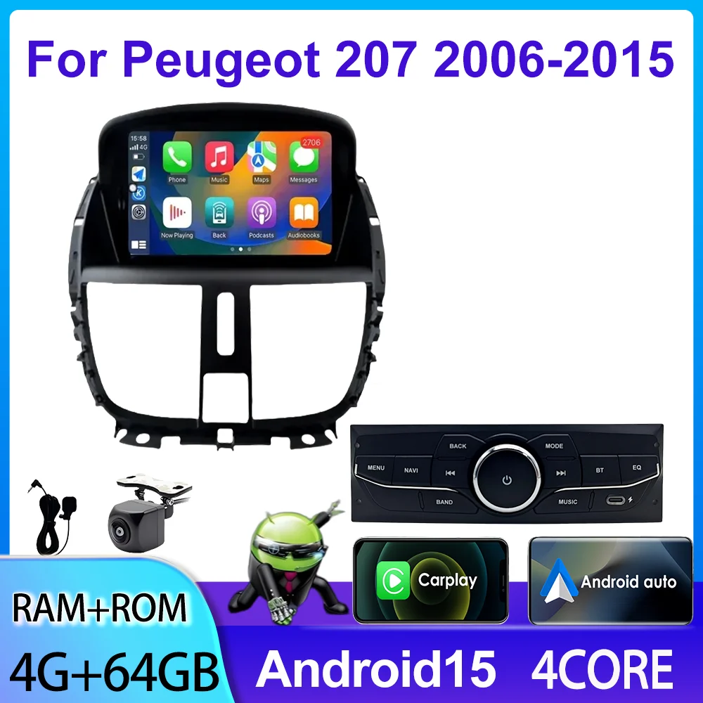 

Мультимедийный автомобильный радиоплеер Carplay Android Auto для Peugeot 207, 7-дюймовый с USB и Bluetooth, автомобильная развлекательная система
