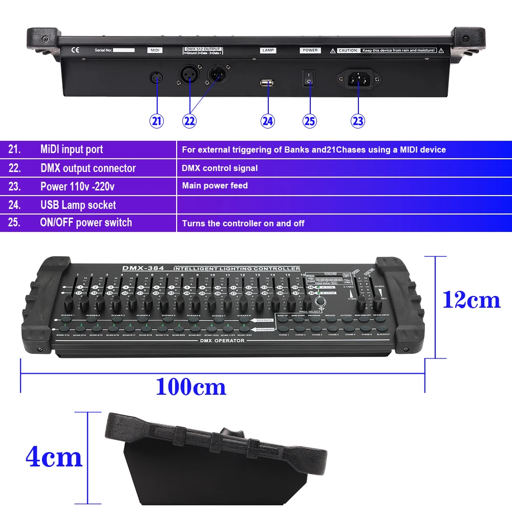 Фото 384-канальный контроллер освещения DMX512 Dj Light Controller Консольный оператор для живых концертов KTV DJs Clubs Оборудование №5
