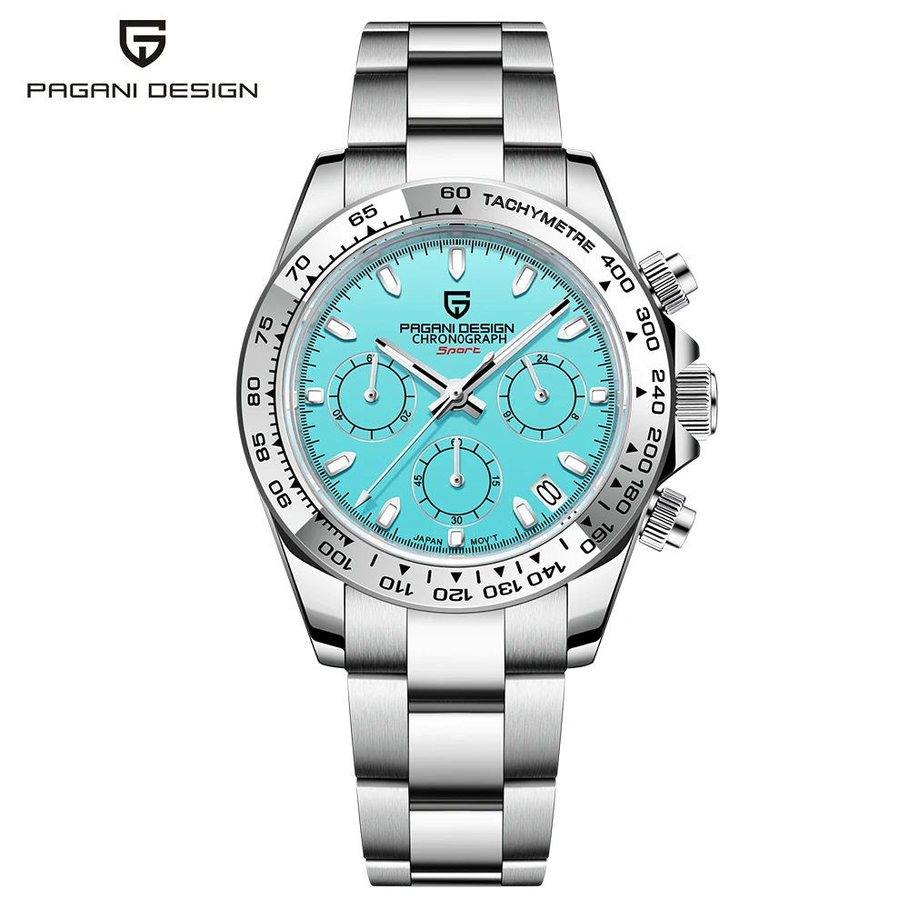 PAGANI DESIGN New Stainless Steel Bezel Men Quartz wristwatches Luxury Sapphire Glass Chronograph VK63 Watch Men reloj hombre