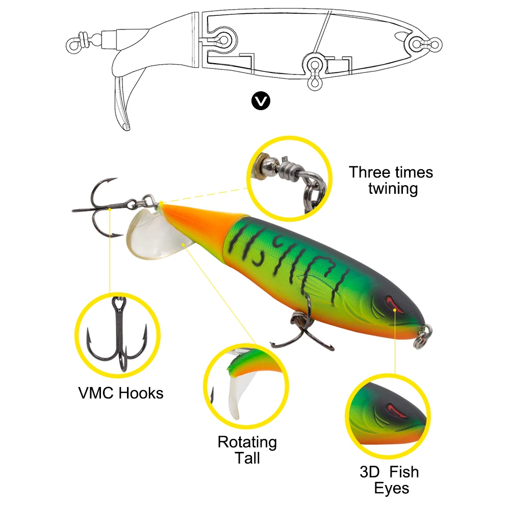 Фото Hunthouse Whopper Plopper 90 мм 130 мм, крючки, вращающиеся воблер окунь, пропеллер, твердая приманка, плавающая приманка, Whopper Popper 9 см 13 см №5