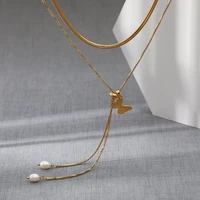 niche trend waterproof fade resistant stainless steel womens pendant necklace 18k genuine gold plated natural freshwater pearls