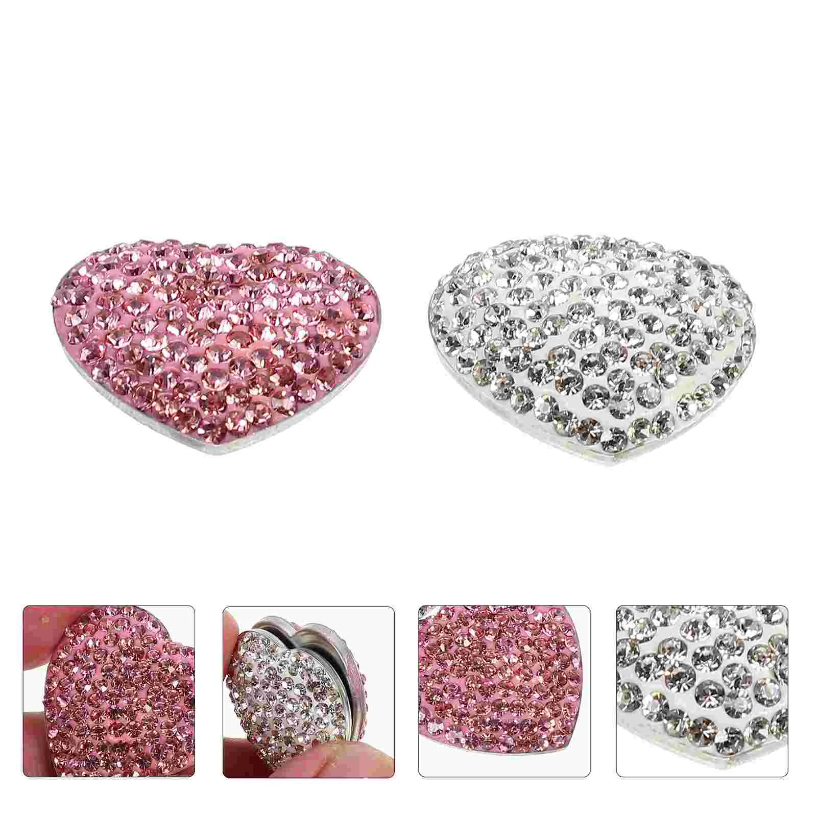 

2 PCS Rhinestone Magnet Metal Sticker Kids Fridge Magnets Decorations Refrigerator Heart Stickers