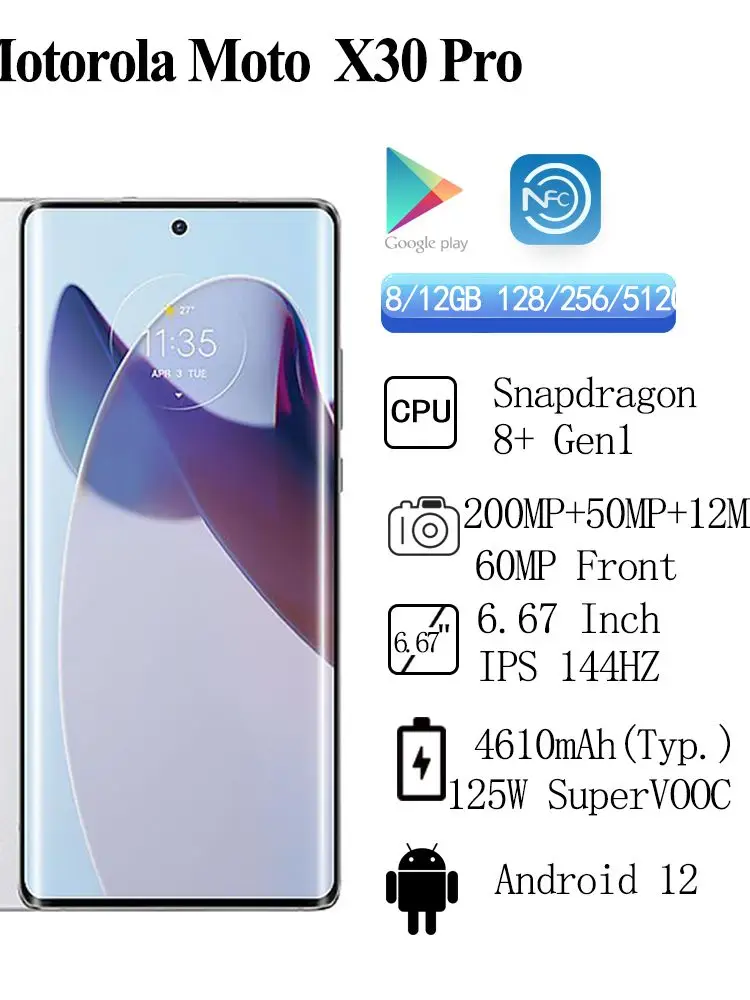 Global Rom Motorola Moto X30 Pro 5G Smartphone Snapdragon 8+ Gen 1 200MP Samsung HP1 OIS 4450mAh 125W SUPERVOOC 6.67'' 144Hz