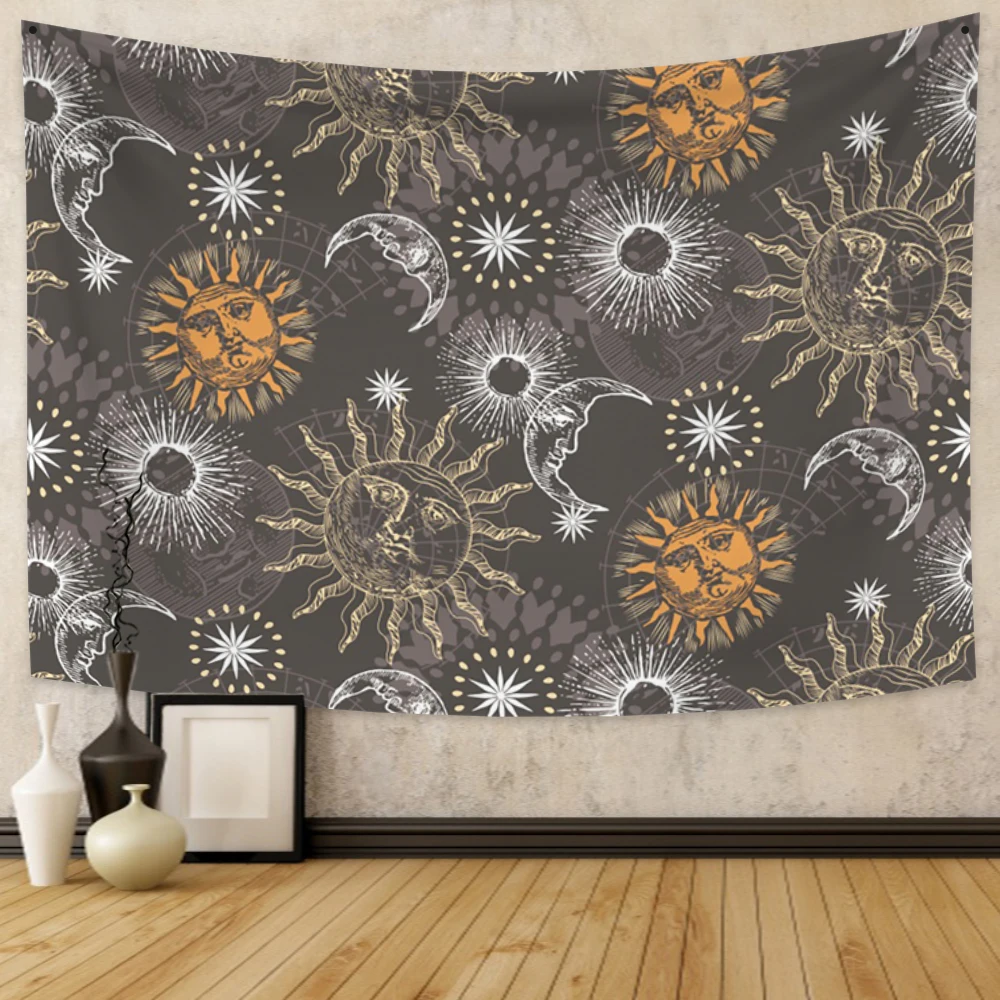 

Mandala Sun Moon Wall Tapestry Psychedelic Hippie Witchcraft Print 100%Microfiber Fabric Bedroom Living Room Home Decoration
