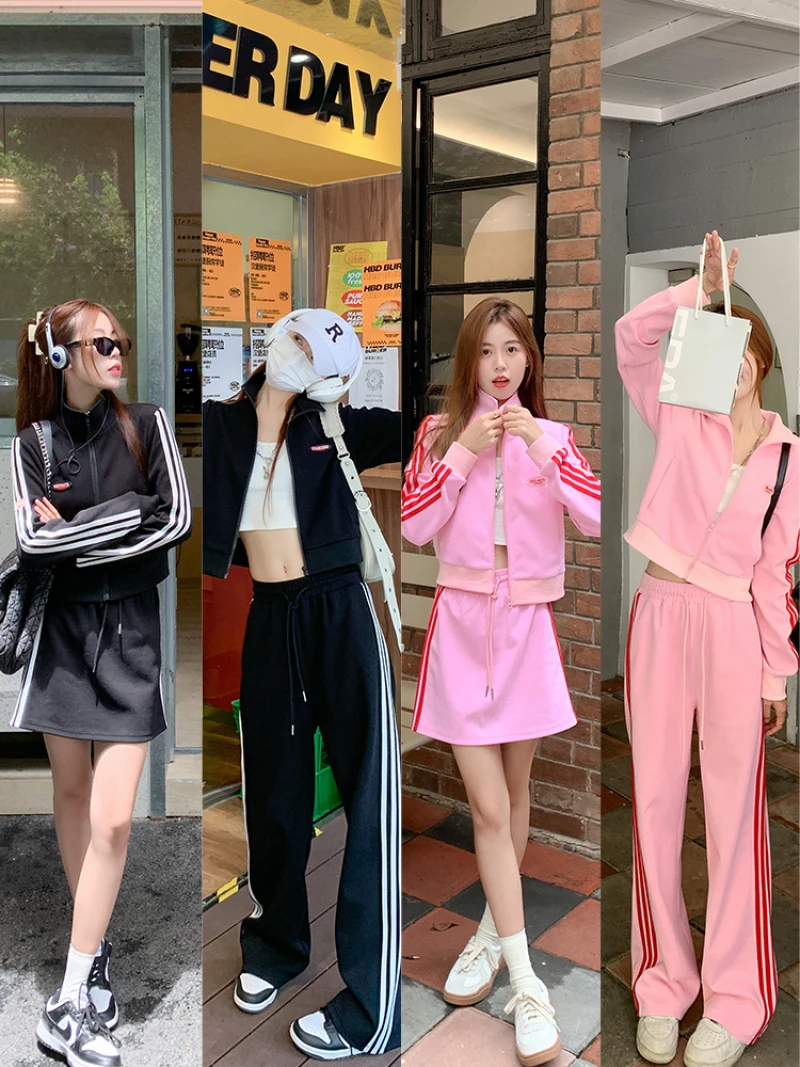 

Casual Golf Sports Sweater Suit Women's Long Sleeve Jacket Short Skirt Mopping Wide Leg Pants