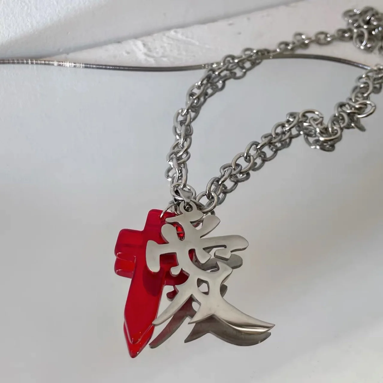 

Stainless steel love word Cross Pendant Japanese and Korean men's and women's ins Necklace hip hop fashion personality trendy