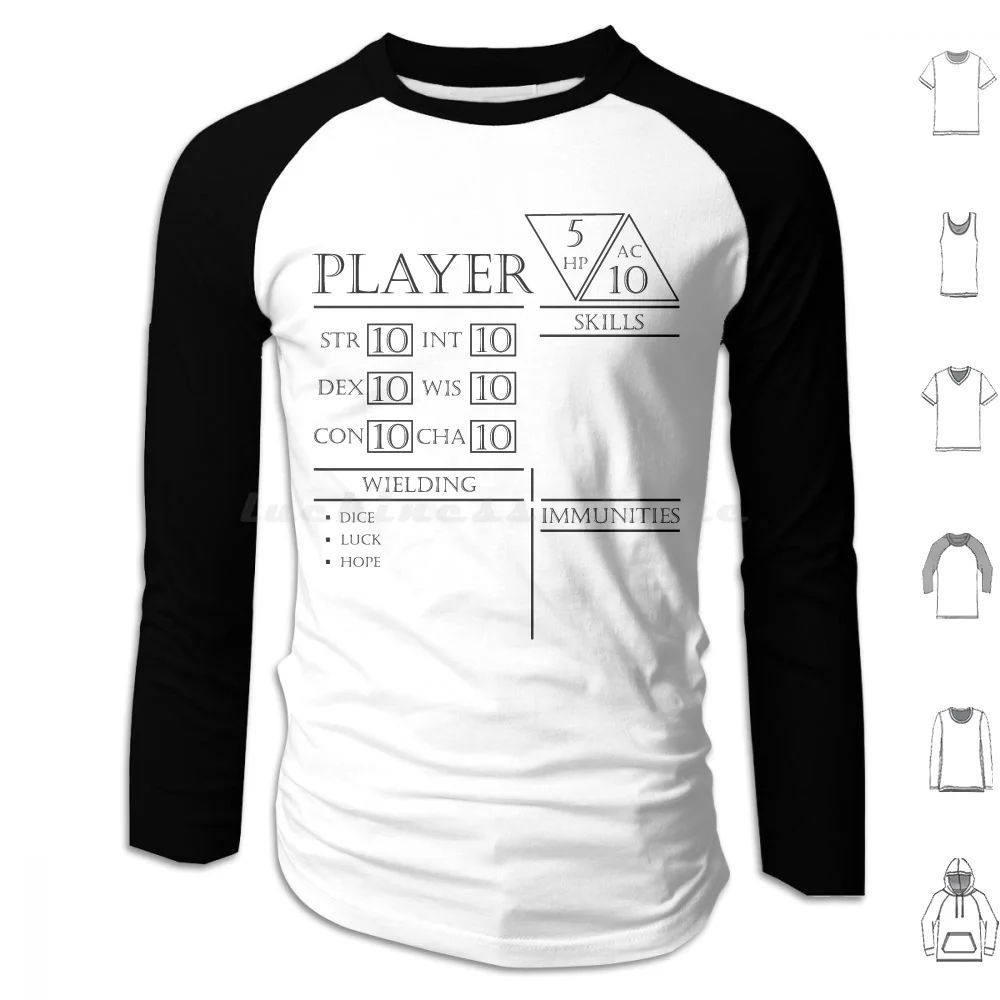 

Player Stats-Character Sheet-Black Hoodie cotton Long Sleeve 5E Fifth Edition And D D Dnd Class Subclass Ability Scores