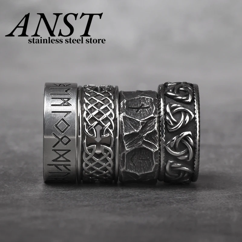 

Dropshipping Stainless Steel Odin Norse Spinner Viking Anel Amulet Rune Couple Dating Rings For Men Women Words Retro Jewelry