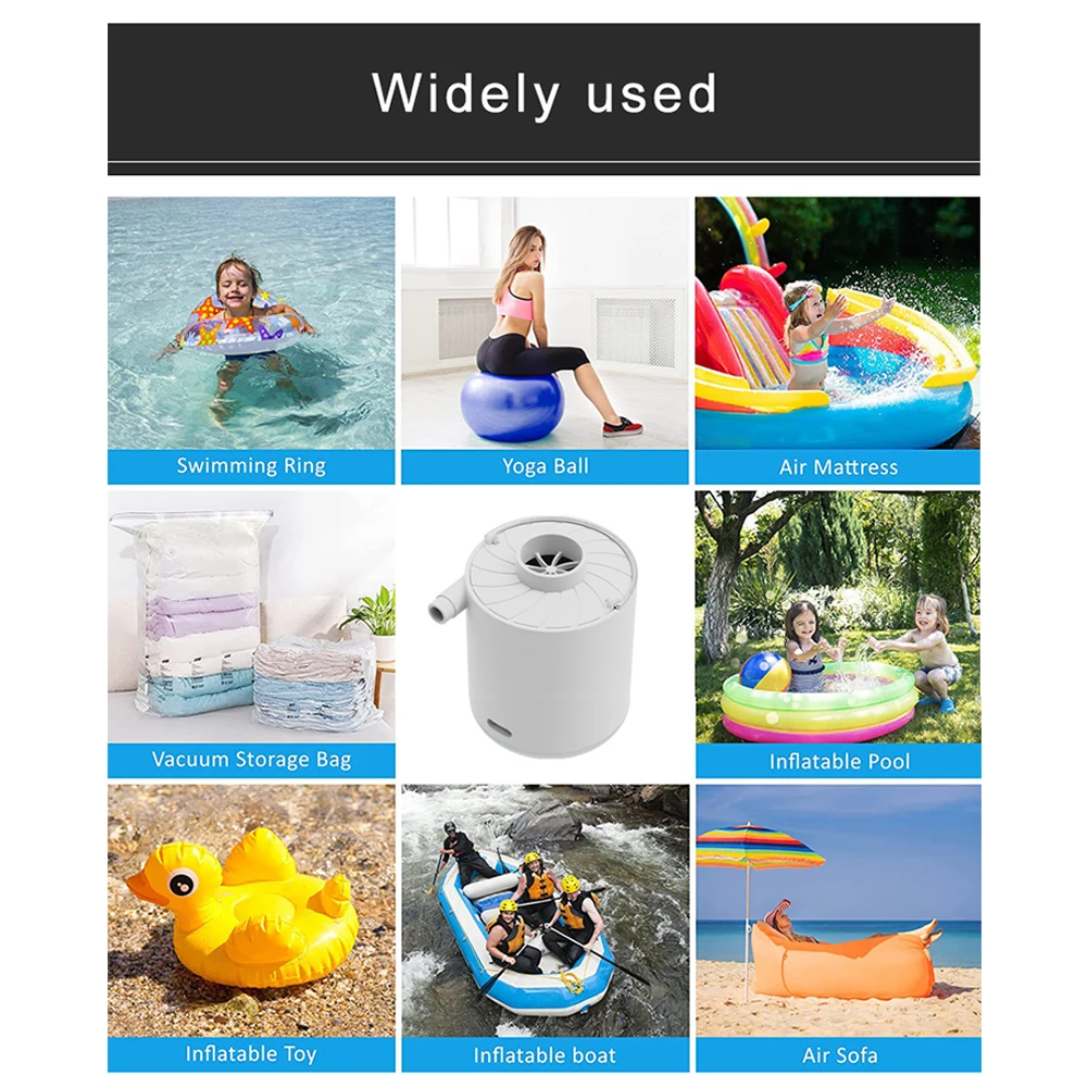 

Беспроводной электрический воздушный насос, легкий портативный насос с USB-зарядкой для извлечения воздуха, с резиновым кольцом, для плавания, лодки