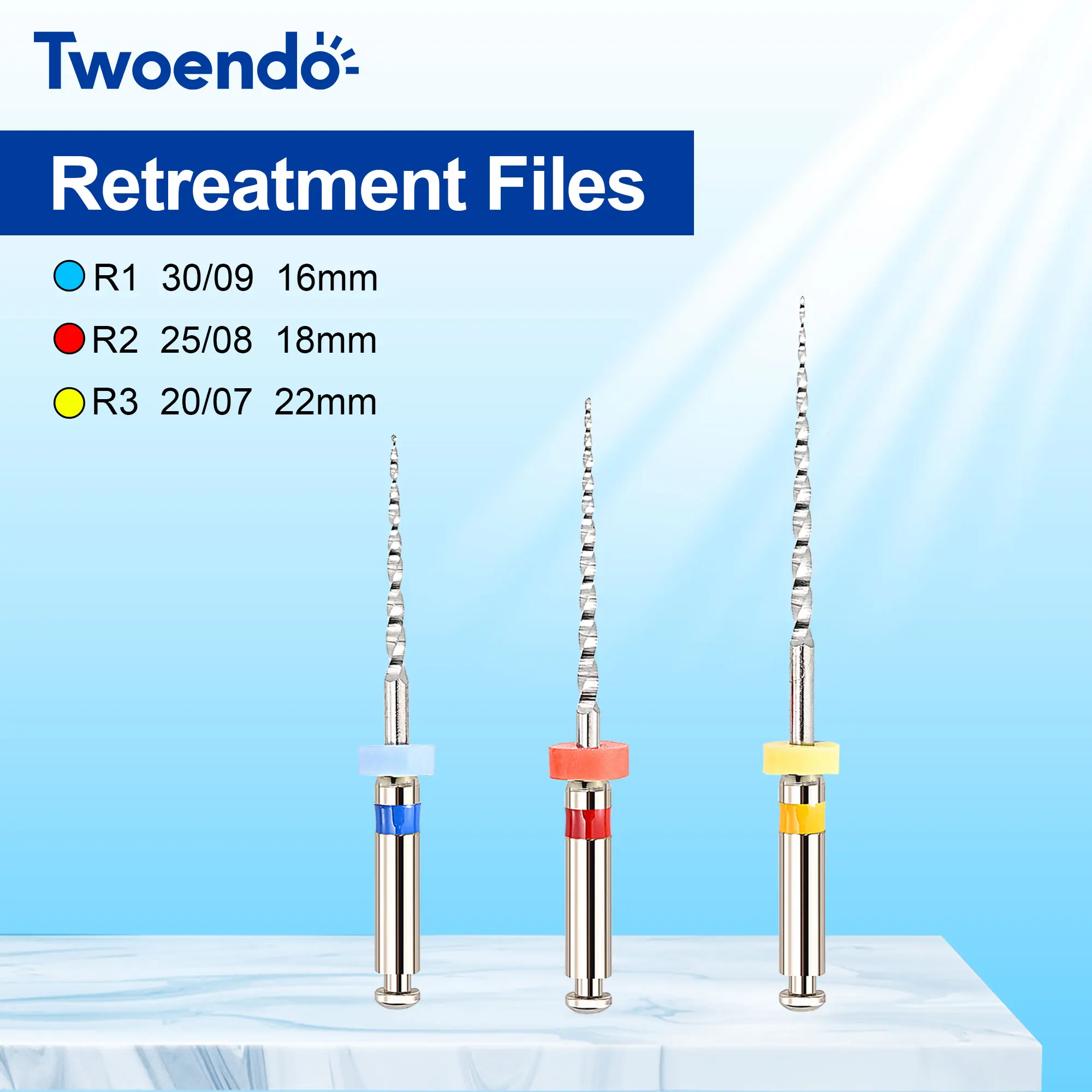 Фото Стоматологические файлы Twoendo Dental Niti Rotray для удаления пломбировочных материалов, трехдлиновые, инструмент для стоматологов, эндодонтические файлы №1