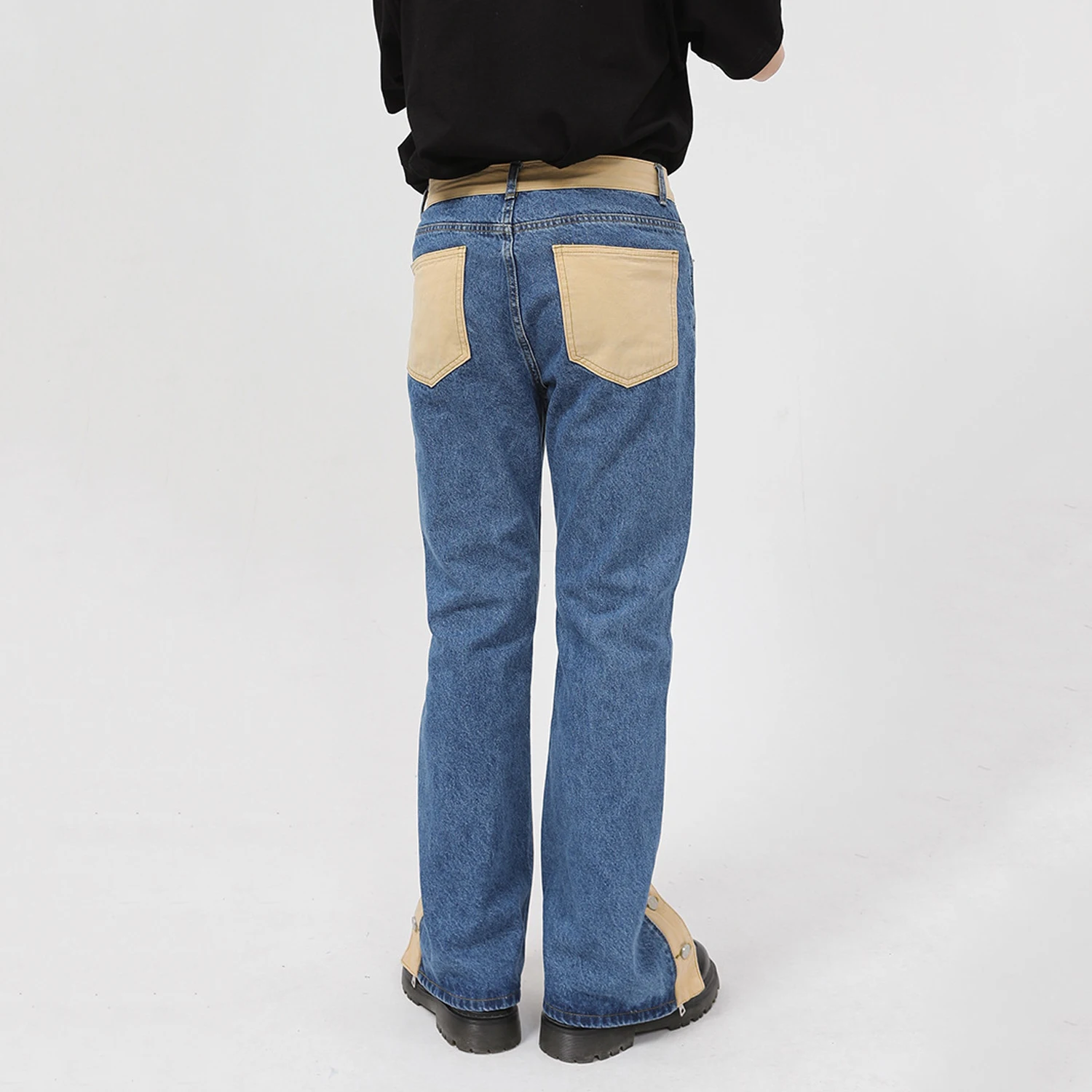 Four Seasons Men's Jeans Vibe Style High Street Trousers Buttoned Trousers Fashion Straight Leg Trend Panel Jeans Ins Hot Sale