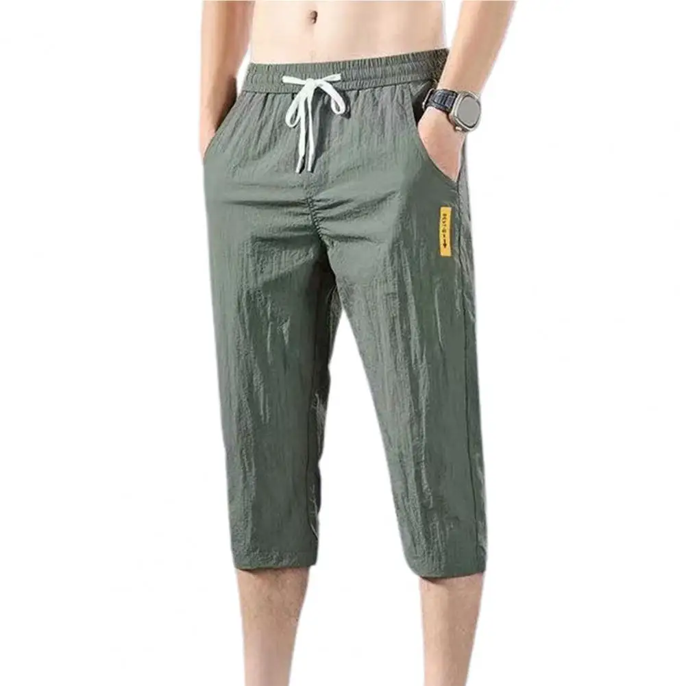 

Great Summer Jogger Pants Drawstring Simple Close-fitting Deep Crotch Stretchy Waist Men Trousers