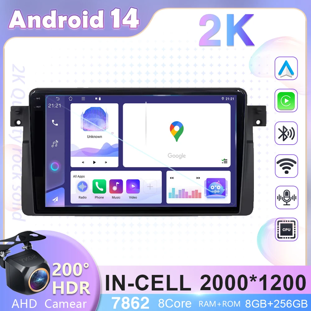 Автомобильный радиоприемник Android 14 для BMW E46 M3 318/320/325/330/335 Мультимедийный плеер