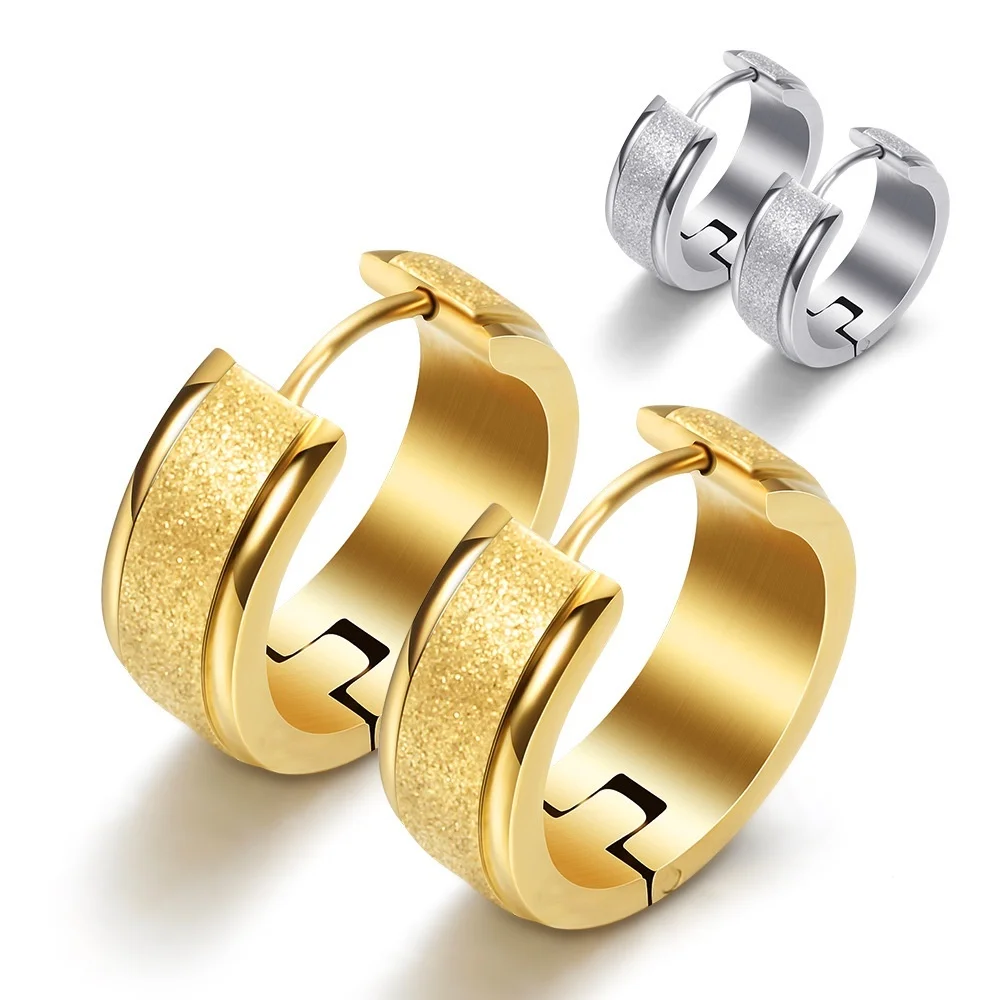 

304 Stainless Steel 18K Gold Frosted Earrings Ins Personality Ear Buckle Women Men