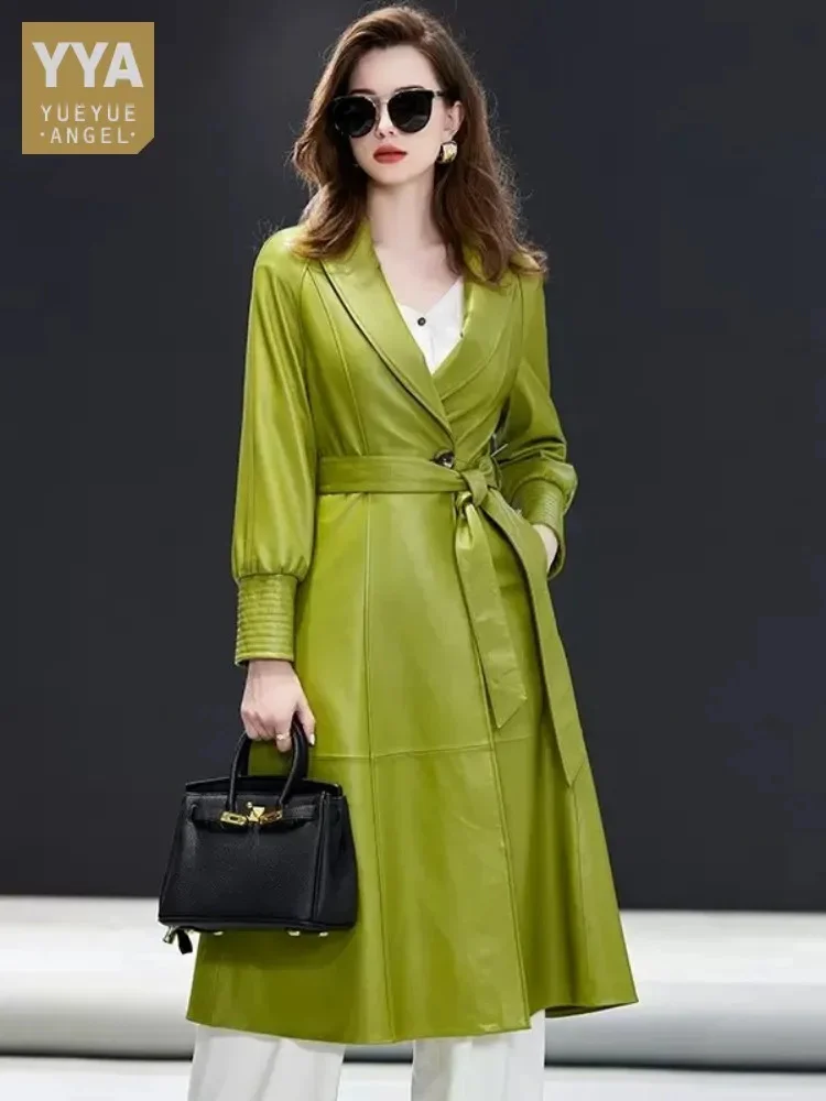 

Fashion Brand Natural Sheepskin Long Jacket Women Slim Fit Single Button Genuine Leather Coat Lapel Office Lady Elegant Overcoat