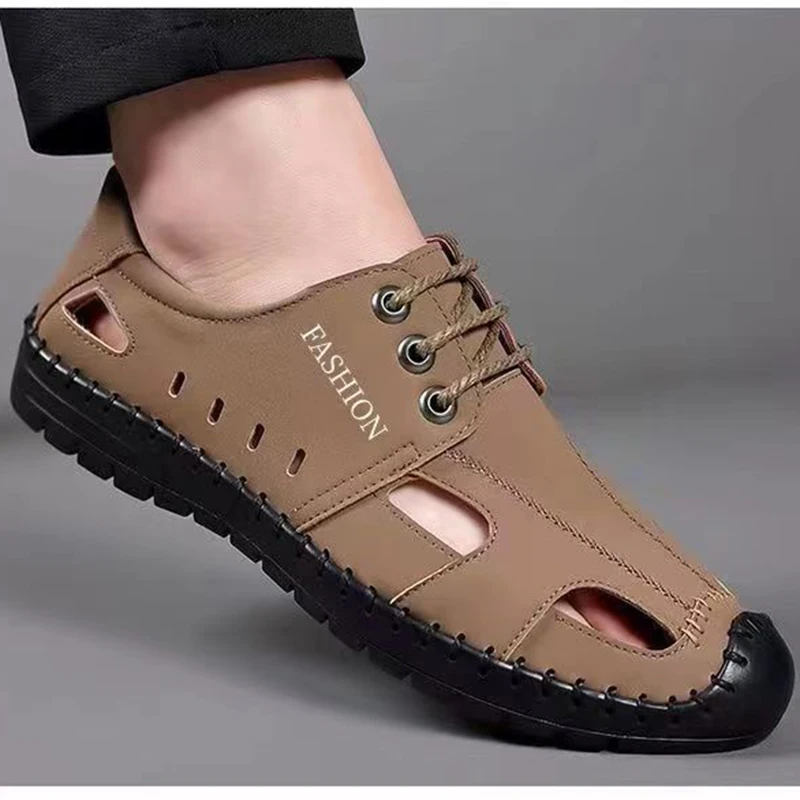 Сандалии мужские из воловьей кожи Повседневная дышащая обувь без застежки