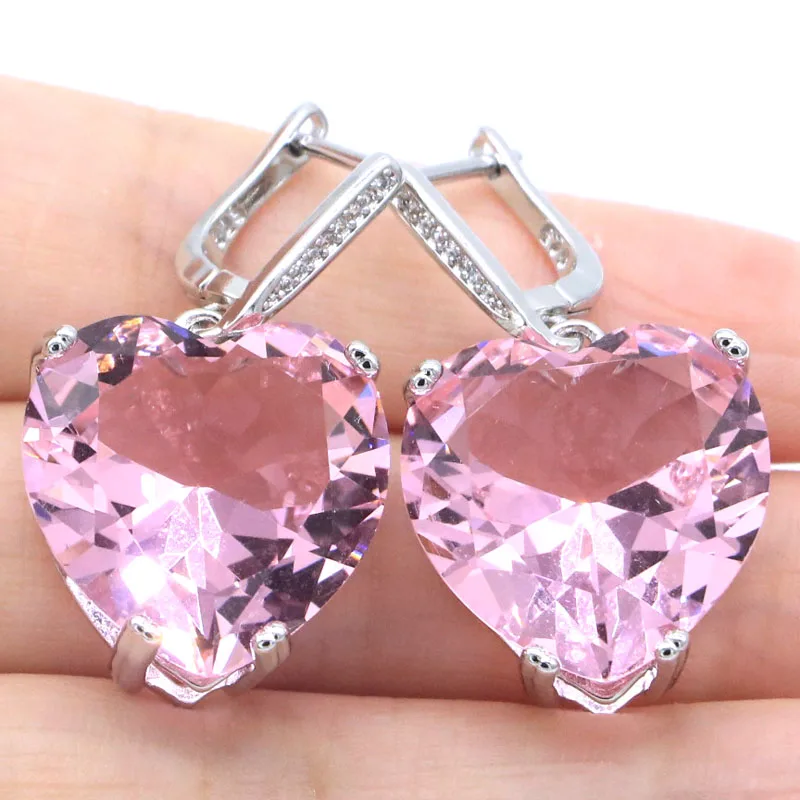 

17g 925 SOLID STERLING SILVER Earrings Heart Shape Pink Kunzite Aquamarine Swiss Blue Topaz Red Blood Ruby CZ Daily Wear