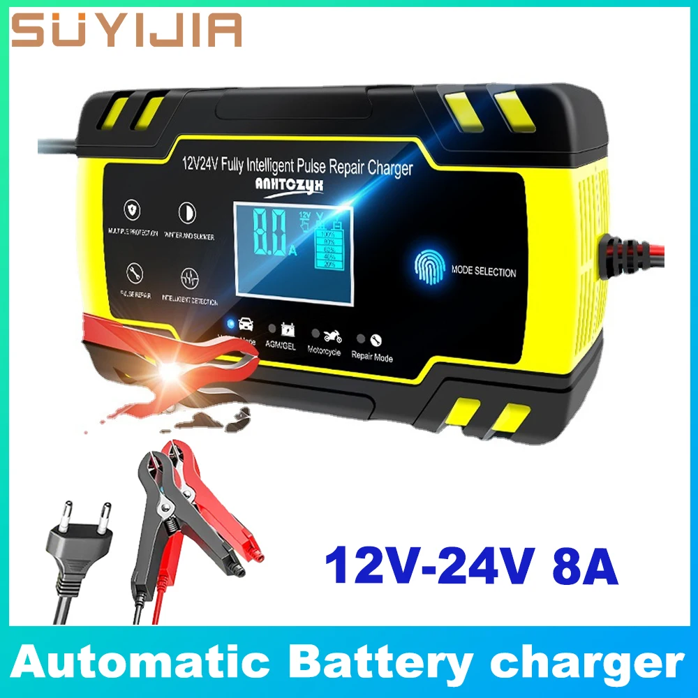 

Full Automatic Battery Chargers 12V-24V 8A Digital LCD Display Car Battery Chargers Wet Dry Lead Acid Power Puls Repair Charger