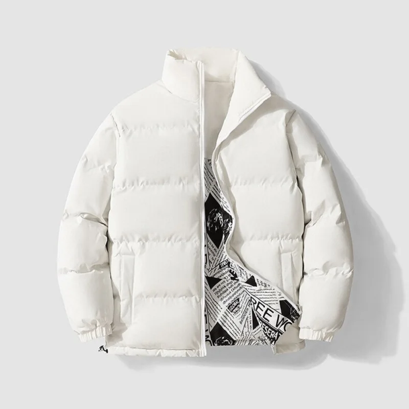 Korean Style Fashion Color Matching Letter Print Jackets Reversible Wear Winter Coat Outdoor Sports Thickened Warm Jacket Men