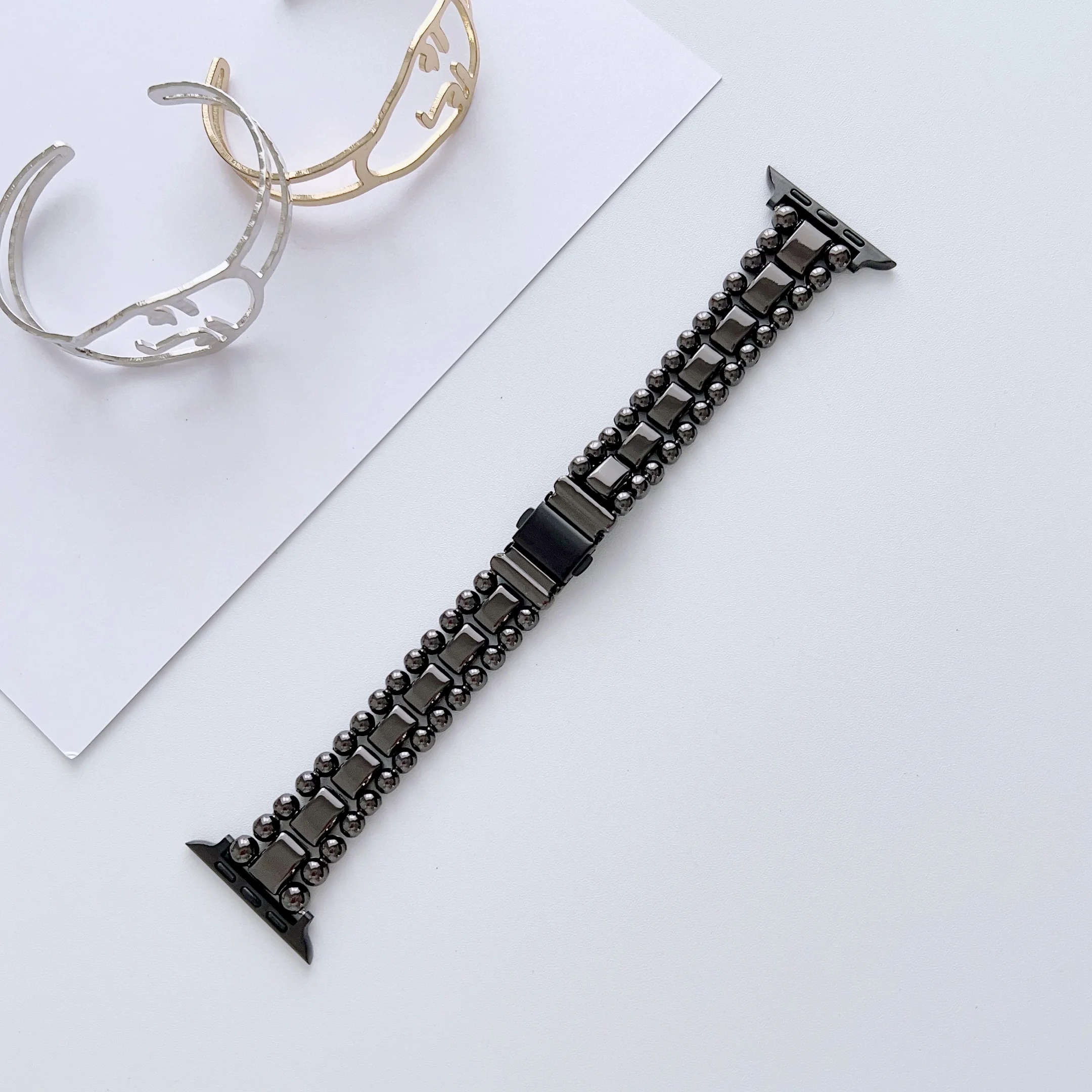 Metal strap for Apple watch band bracelet chain for iwatch87654321SE Ultra 38 40 41 42 44 45mm bead men and women bling wrist