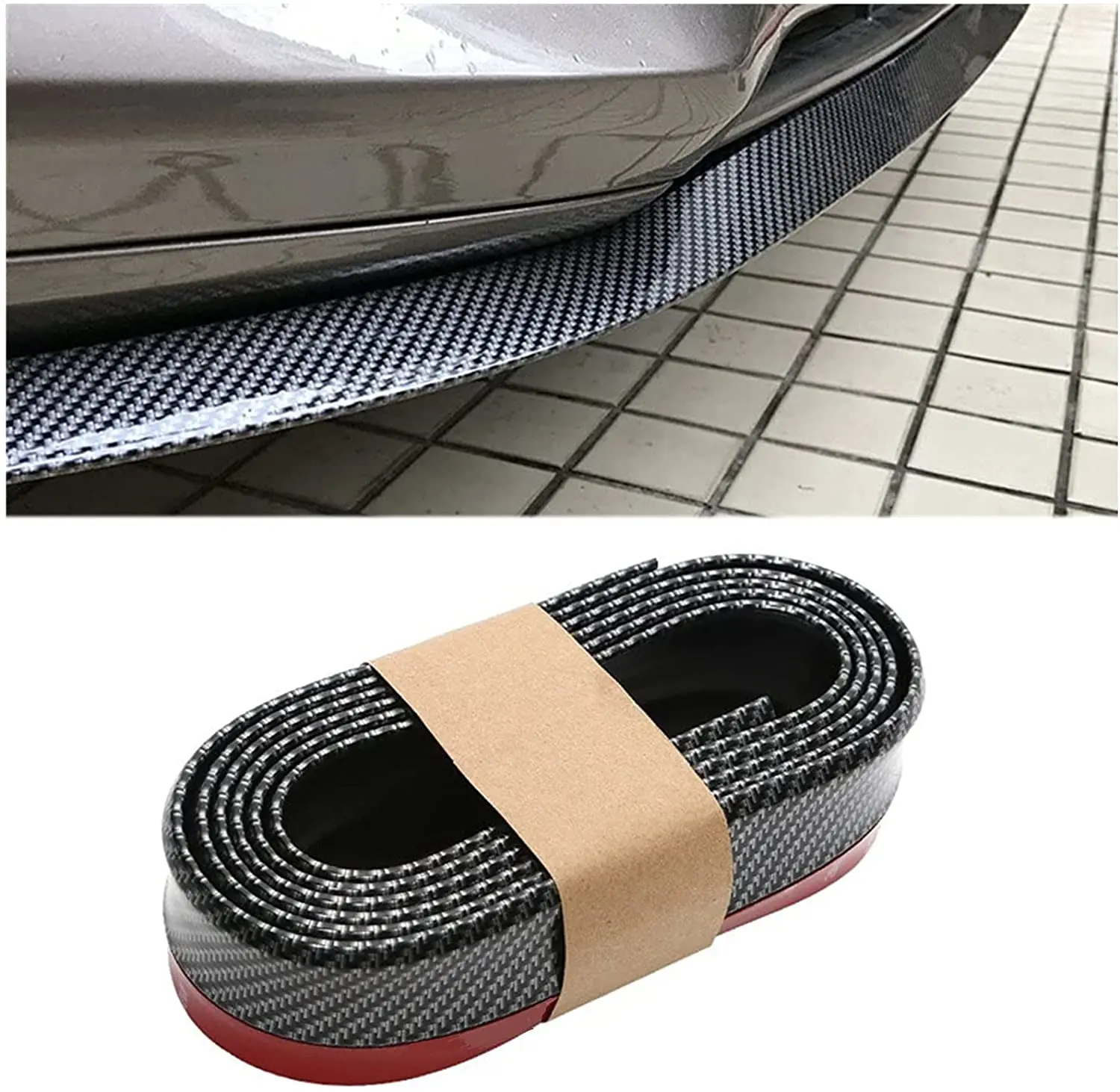 

8.2ft 2.5m Car Front Bumper Lip Spoiler Rubber Skirt Protector Splitter Exterior Strip Sticker for Cars Trucks SUV Carbon Fiber