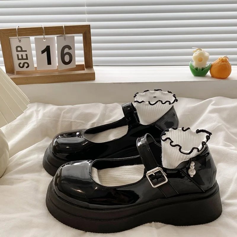 

Туфли Мэри Джейн однотонные низкие туфли на плоской подошве из искусственной кожи на резиновой подошве с круглым носком с закрытым носком