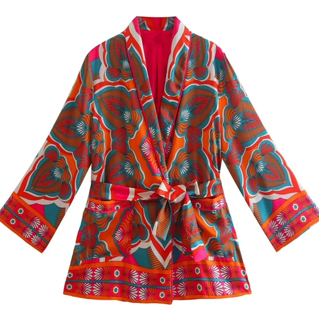 

Jenny&Dave Indie Folk Vintage Paisley Printing Sashes Kimono Jacket Casual Fashion Blazers Women