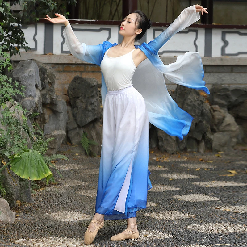 Женские элегантные градиентные современные танцевальные брюки шифоновые