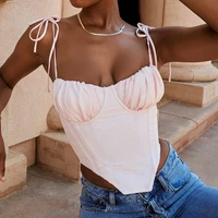 summer party tank top fishbone lace slim sling party sexy irregular pink ultra short sleeveless top women african summer fashion
