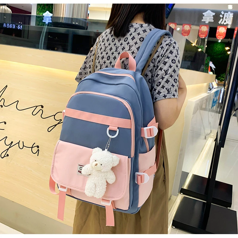 Girls School Bags for Teenagers Anti-theft Korean Version Nylon Student Backpack Women Splicing 2022 Large Capacity Schoolbag