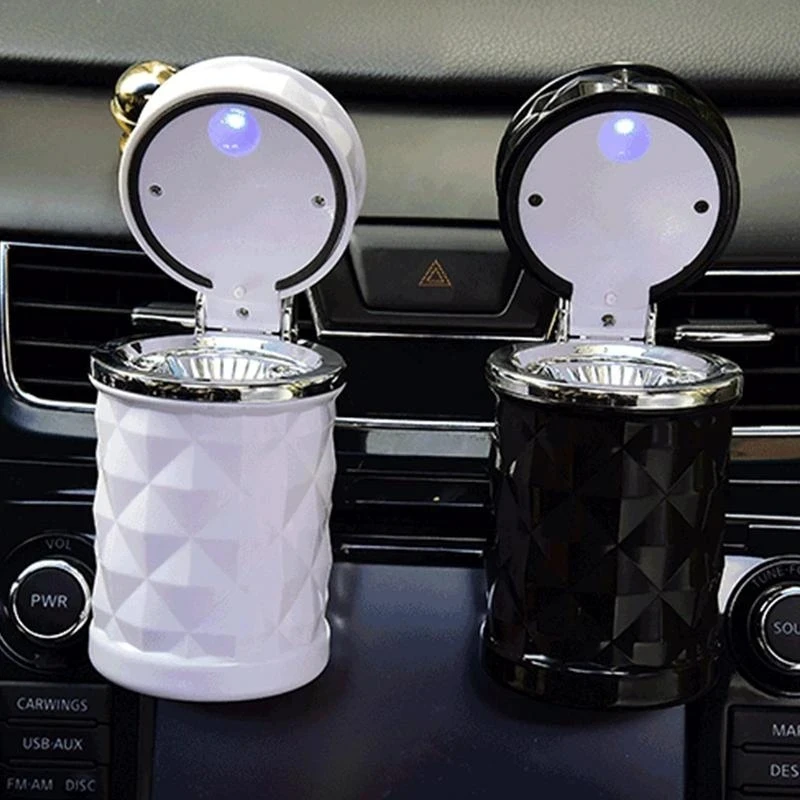 

Car Ashtray With LED Light Portable Universal Alloy Ash Tray Aluminum Cup Smokeless Auto Ashtray Flame Retardant Car Accessories