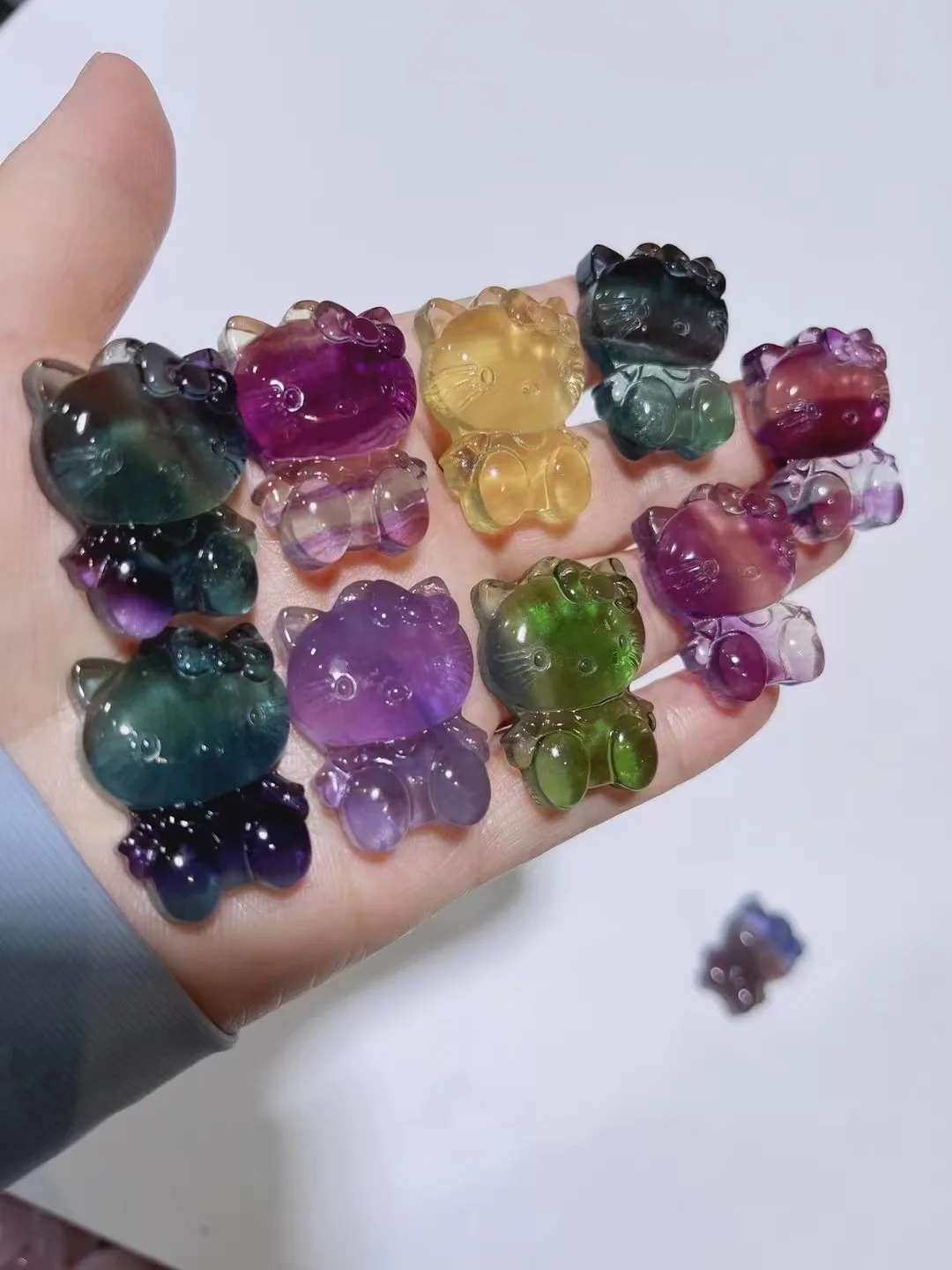 

Natural carved multicolored stone KT Cat crystal healing