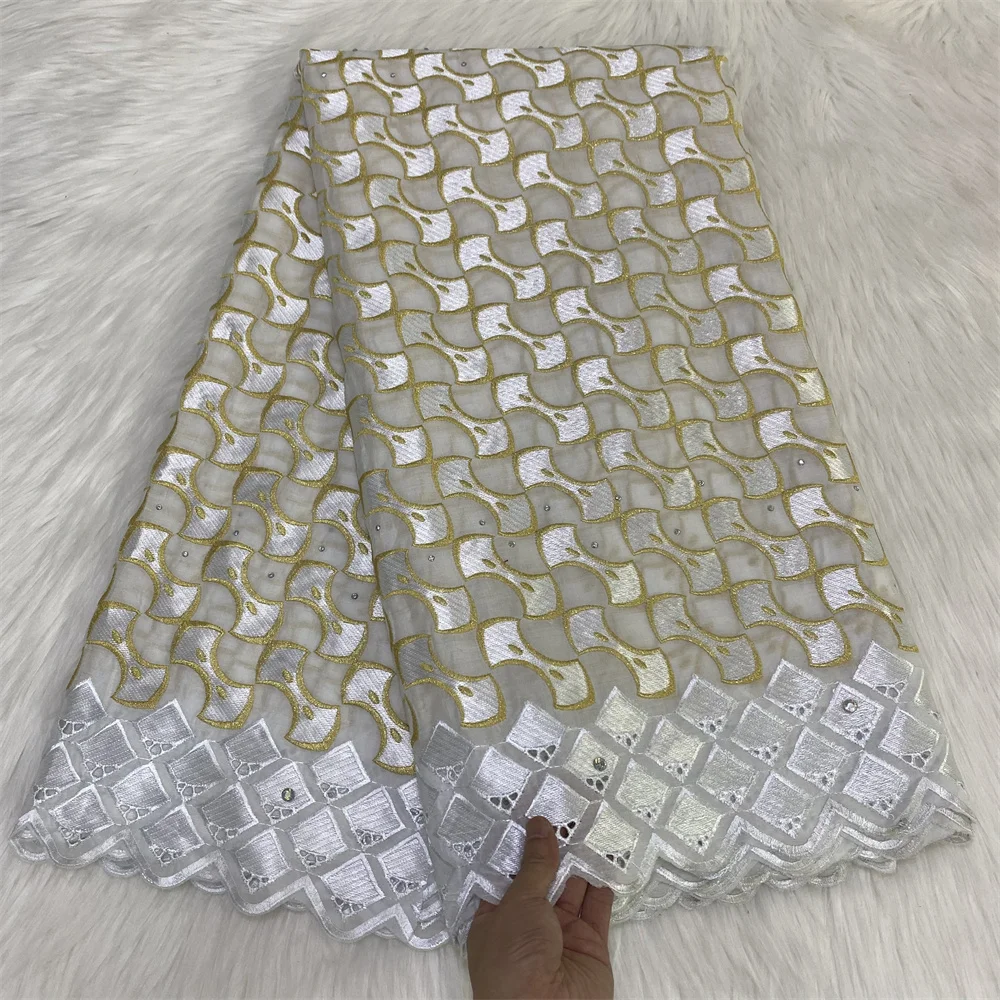 

2022 Hot Sale High Quality Swiss Voile Lace 5 Yards African Pure Cotton Lace Fabric Dubai Style For Nigerian Garment Sewing
