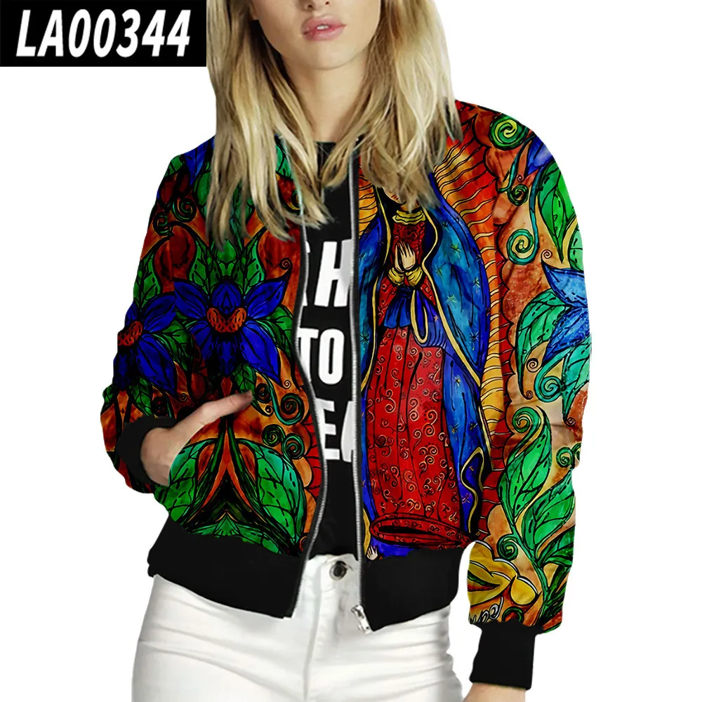 

2022 New Stand Collar Baseball Uniforms Virgin of Guadalupe Virgin Tweed Clip Overcome Printed Jacket