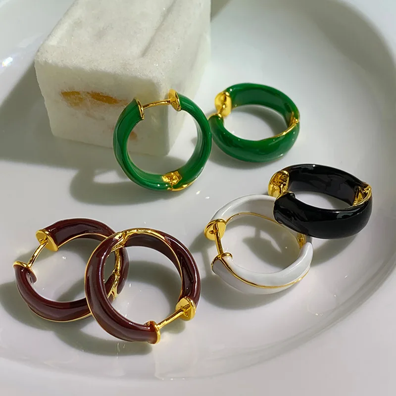 

Luxury Green Jadeite Enamel Earrings Women's Vintage Design 925 Silver Earrings Tide Hoop Earrings Customized Aretes de Mujer