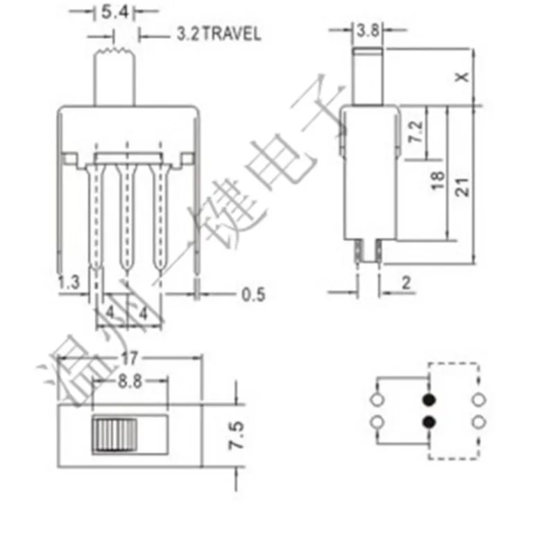 10 шт. тумблер SS-22F20 (2P2T) 2 шестерни фиксированные ножки двухрядный шесть ножек