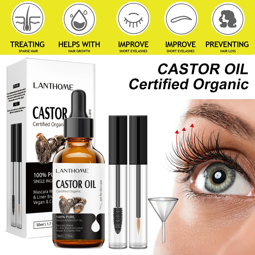 

50ML Natural Castor Oil Eyelash Growth Serum Longer Fuller Eyelash Eyebrow Enhancer LashesLifting Essence Makeup Nourishing Care