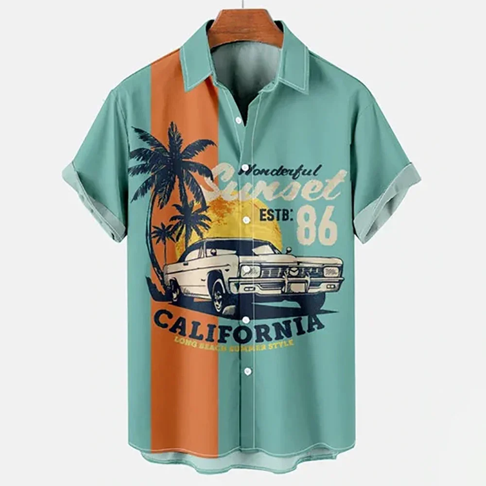 

2023 Men's Retro Coconut Tree Shirt Men Shirts Fashion Loose Short Sleeves Summer Men's Hawaiian Shirts Seaside Clothing Casual