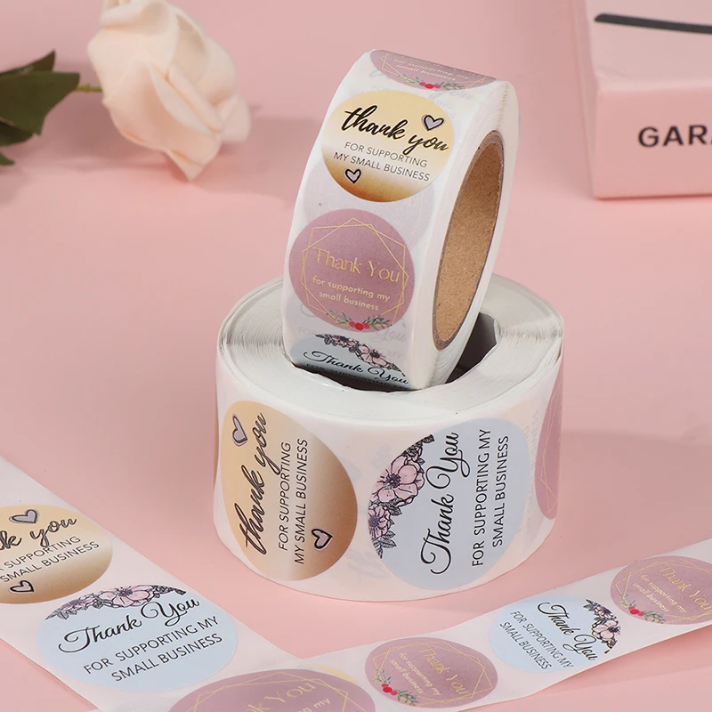 

500Pcs/roll Thank You For Supporting My Small Business Floral Sticker Gift Packaging Seal Label Scrapbooking Stationery Sticker