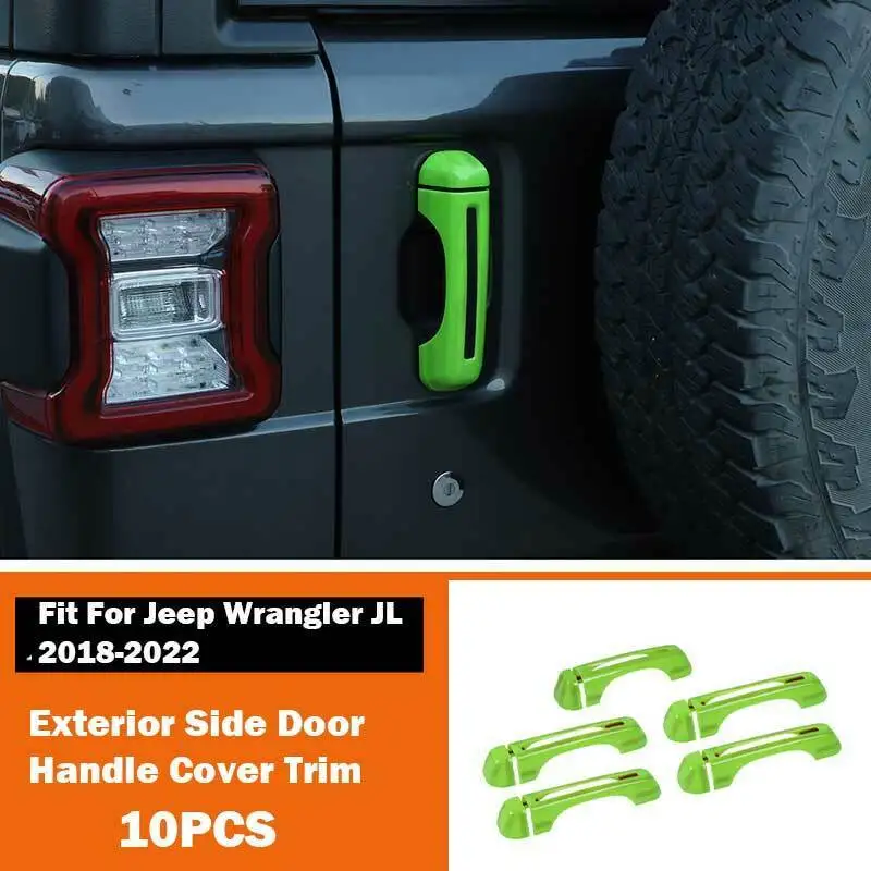 

For Jeep Wrangler JL 4DR 2018-2022 Side Door+Tailgate Handle Cover Green 10pc