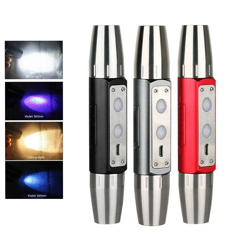 

USB/Аккумулятор UV 304 нм + желтый + белый фонарик для проверки фотографий драгоценный камень нефрит ювелирные изделия алюминиевый сплав из нержавеющей стали