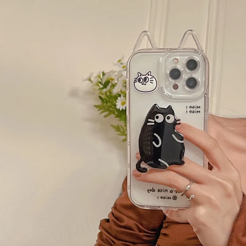 Корейский прозрачный силиконовый чехол с 3D кошачьими ушками для iphone 12 11 Pro Max 13 XR X