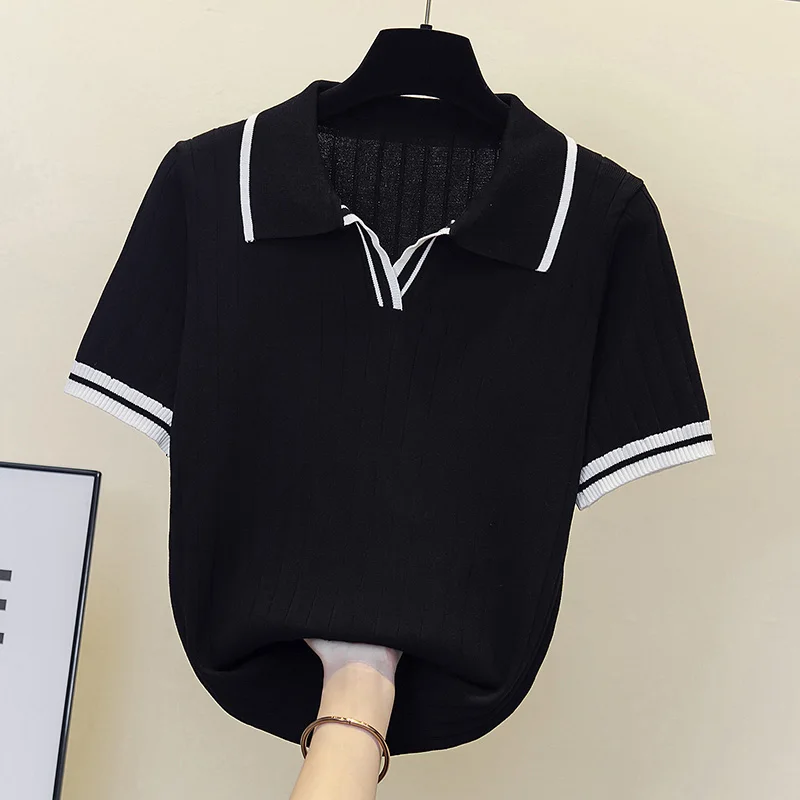 

4XL Oversized Summer Women Sweater STripe color Casual Jumper Middle sleeve Knitted pullover Women's clothing