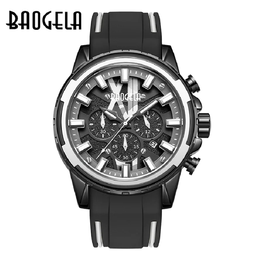 

BAOGELA 2022 New Fashion Men's Luminous Waterproof Personality Quartz Wrist Timer Calendar Silicone Watches Reloj Hombre 22602