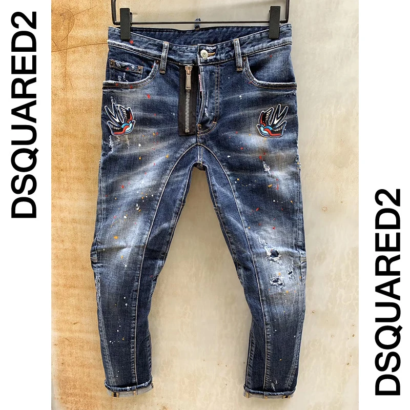 

Men Blue Skinny Jeans Dsquared2 Luxury Italian Brand Denim Jeans Pants New Male Ripped Streetwear Stretch Fit Long Jeans 36