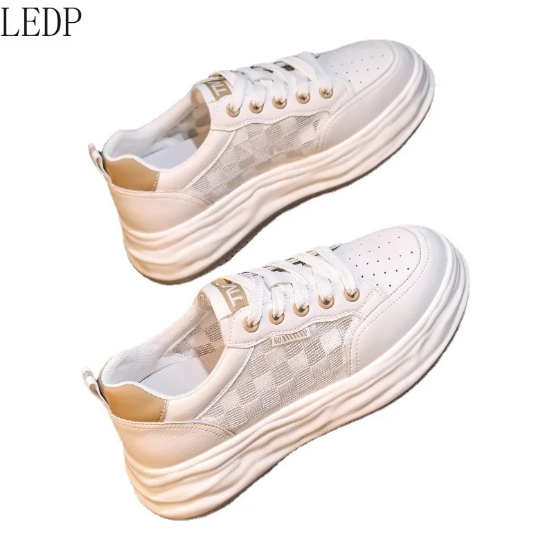 

LEDP дышащие сетчатые на толстой подошве скрытый каблук белые женские туфли 2022 новые универсальные спортивные повседневные ботинки