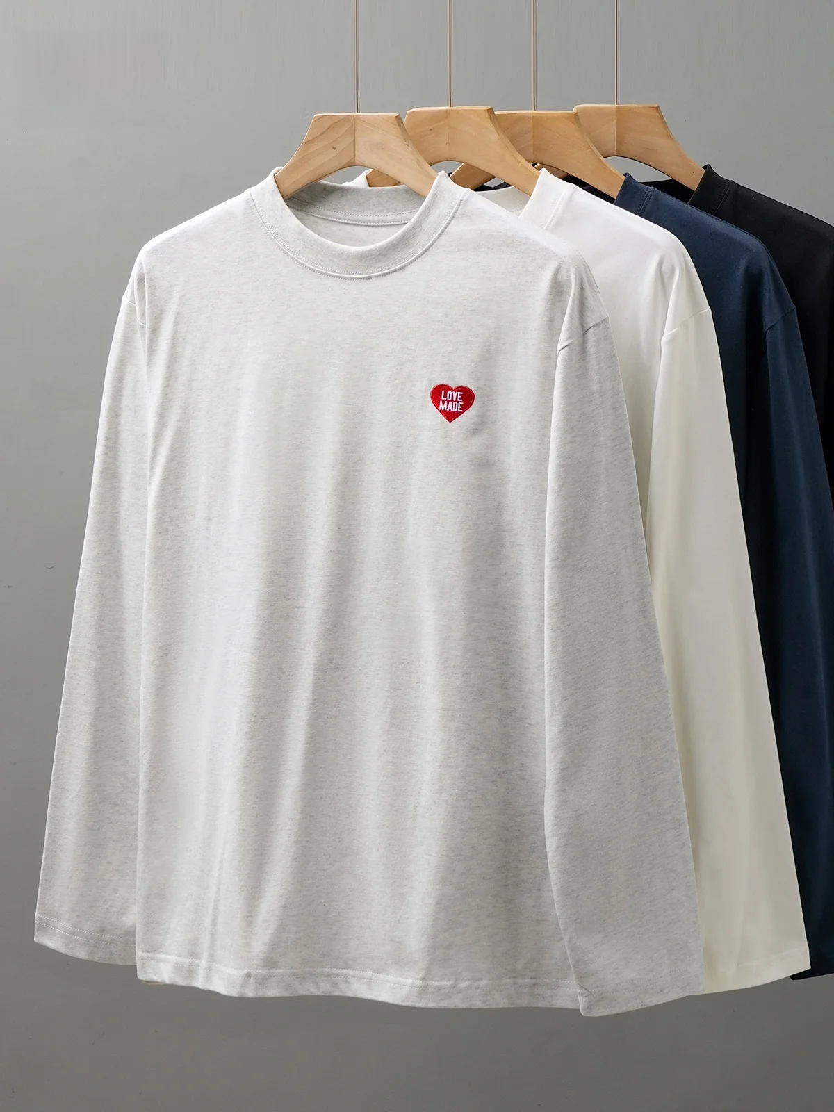 [Love Embroidery] Мужская футболка из плотного чистого хлопка с длинными рукавами