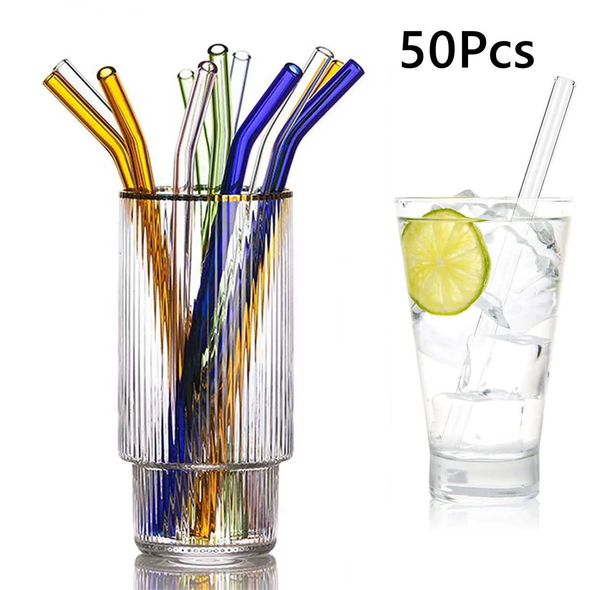 

50 шт. многоразовые питьевые соломинки из боросиликатного стекла, экологичные коктейльные соломинки для смузи, коктейлей, аксессуары для бара