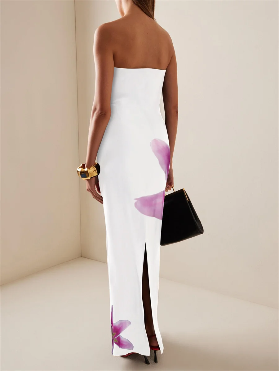 Женское винтажное платье без бретелек облегающее длинное платье-бандо с