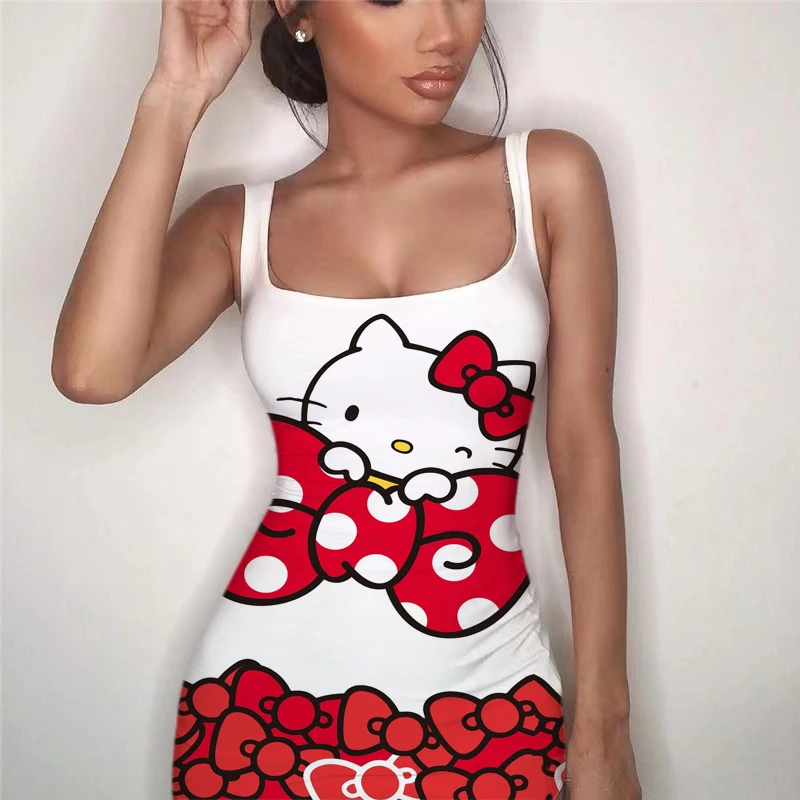 

Женское платье с принтом Hello Kitty, летнее сексуальное платье на бретельках для ночного клуба вечерние, 2022